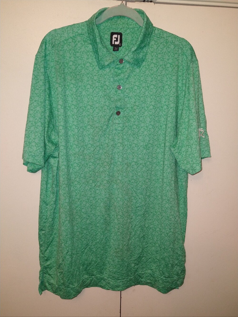 Footjoy FJ Floral Print Short Sleeve Polo Golf Shirt Men's sz Large W/Logo.